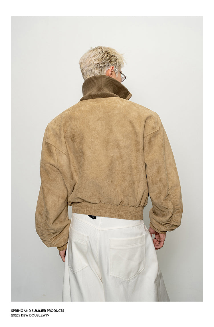 Suede Rib High-Neck Short Jacket