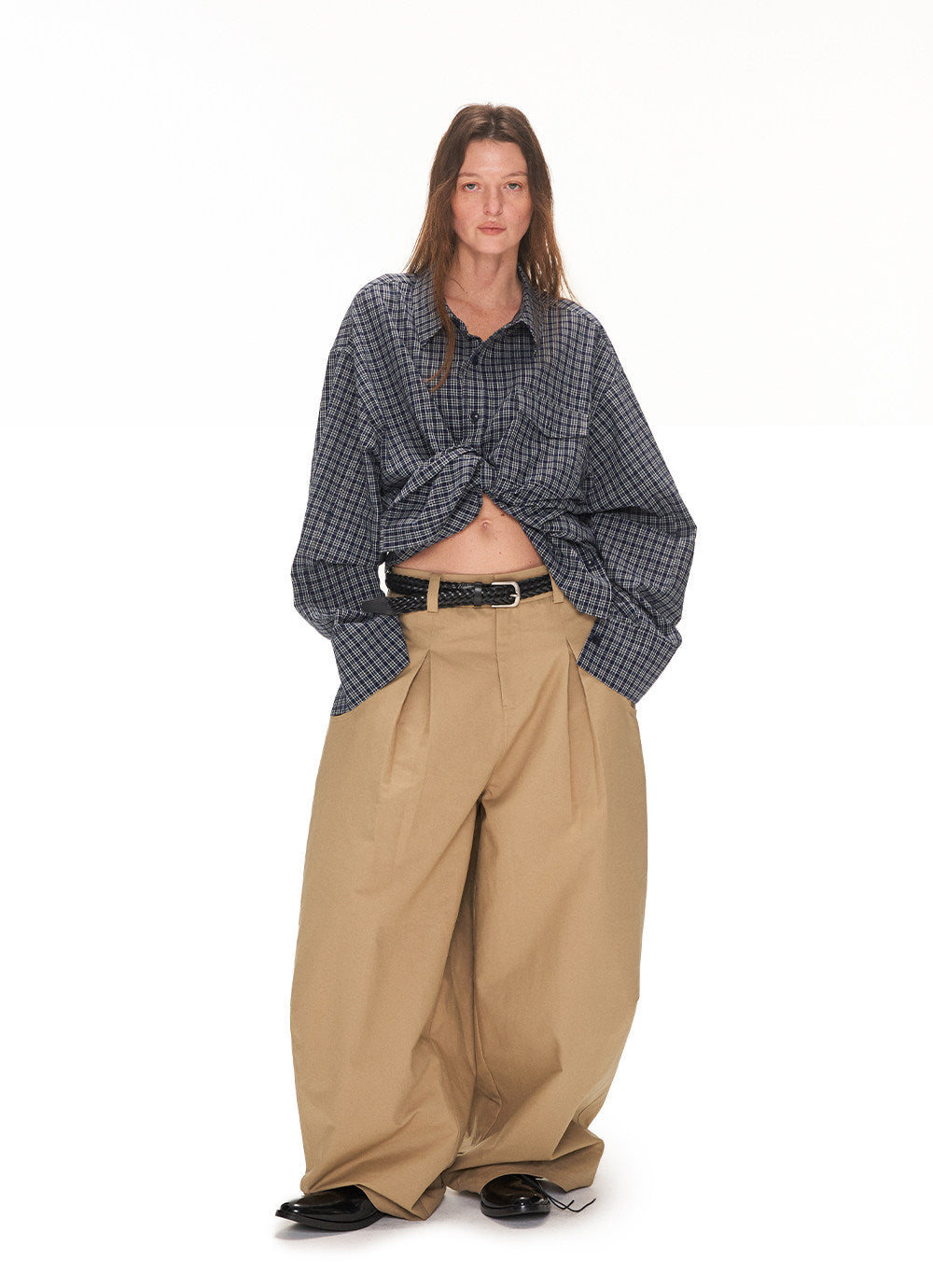 Loose-fit Checkered Eyelet Shirt