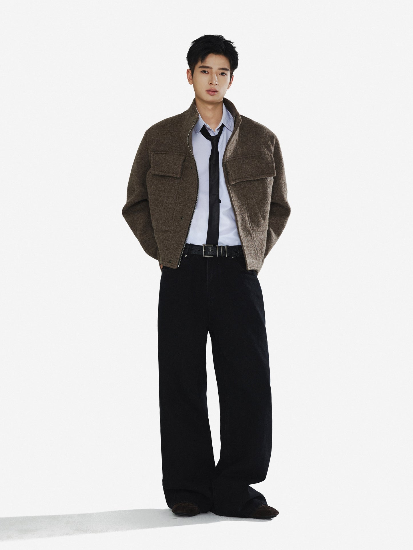 Stand Collar Deconstructed Wool Jacket