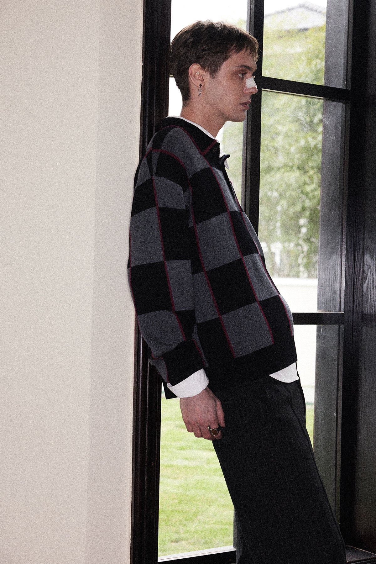 Wool lapel checkered polo shirt