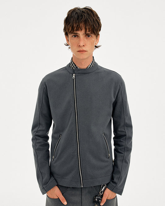 Sweatshirt with Diagonal Zipper Design