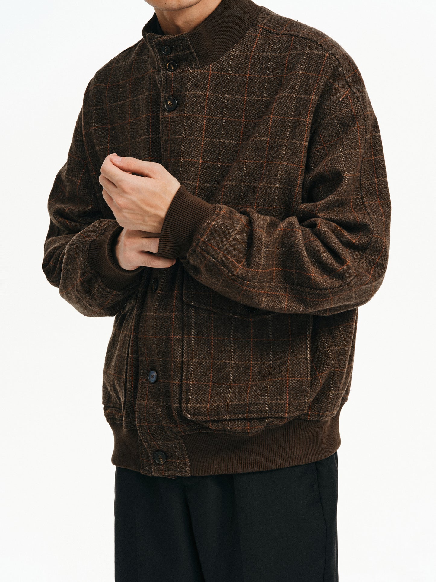 Checkered Stand Collar Jacket