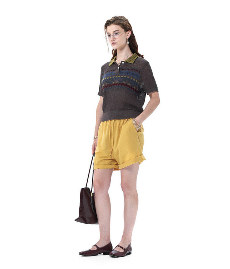 College-Style Polo-Collar Sweater