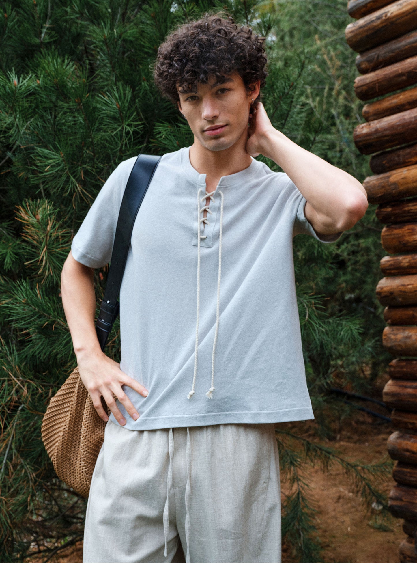 V-neck Rope-Tie T-shirt