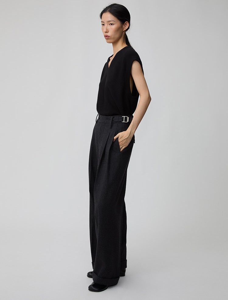 Adjustable Waist Pleated Casual Pants