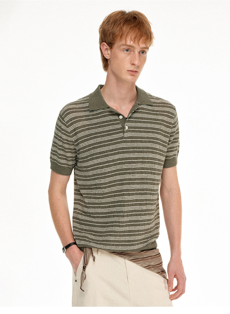 Linen Polo Shirt with Stripes