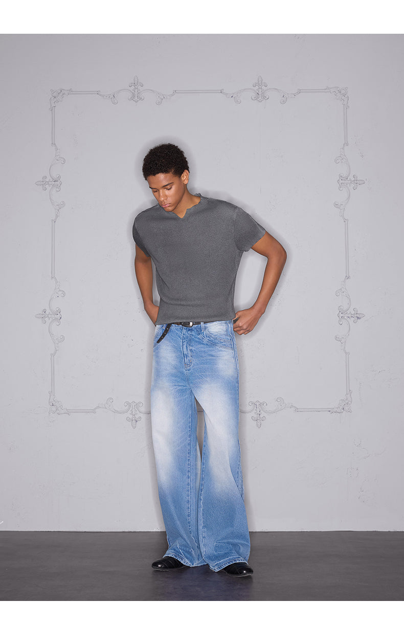 V-Neck Slim Wash Knit T-Shirt