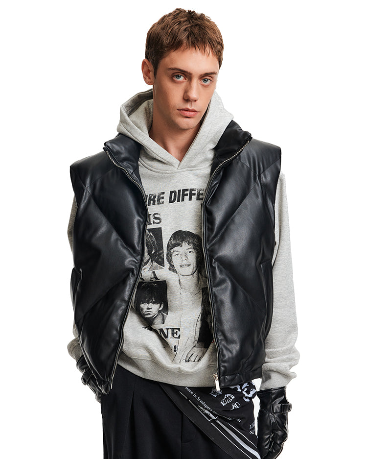 Stand Collar PU Leather Vest