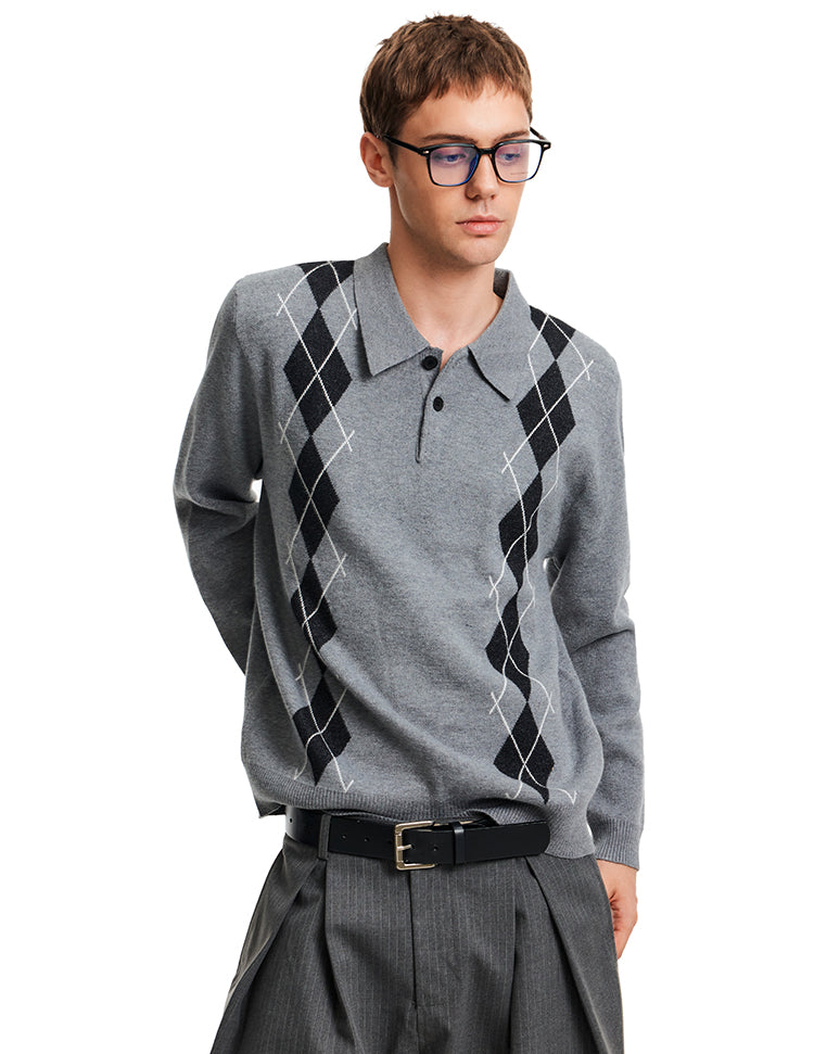 Contrast Color Diamond Knit Sweater