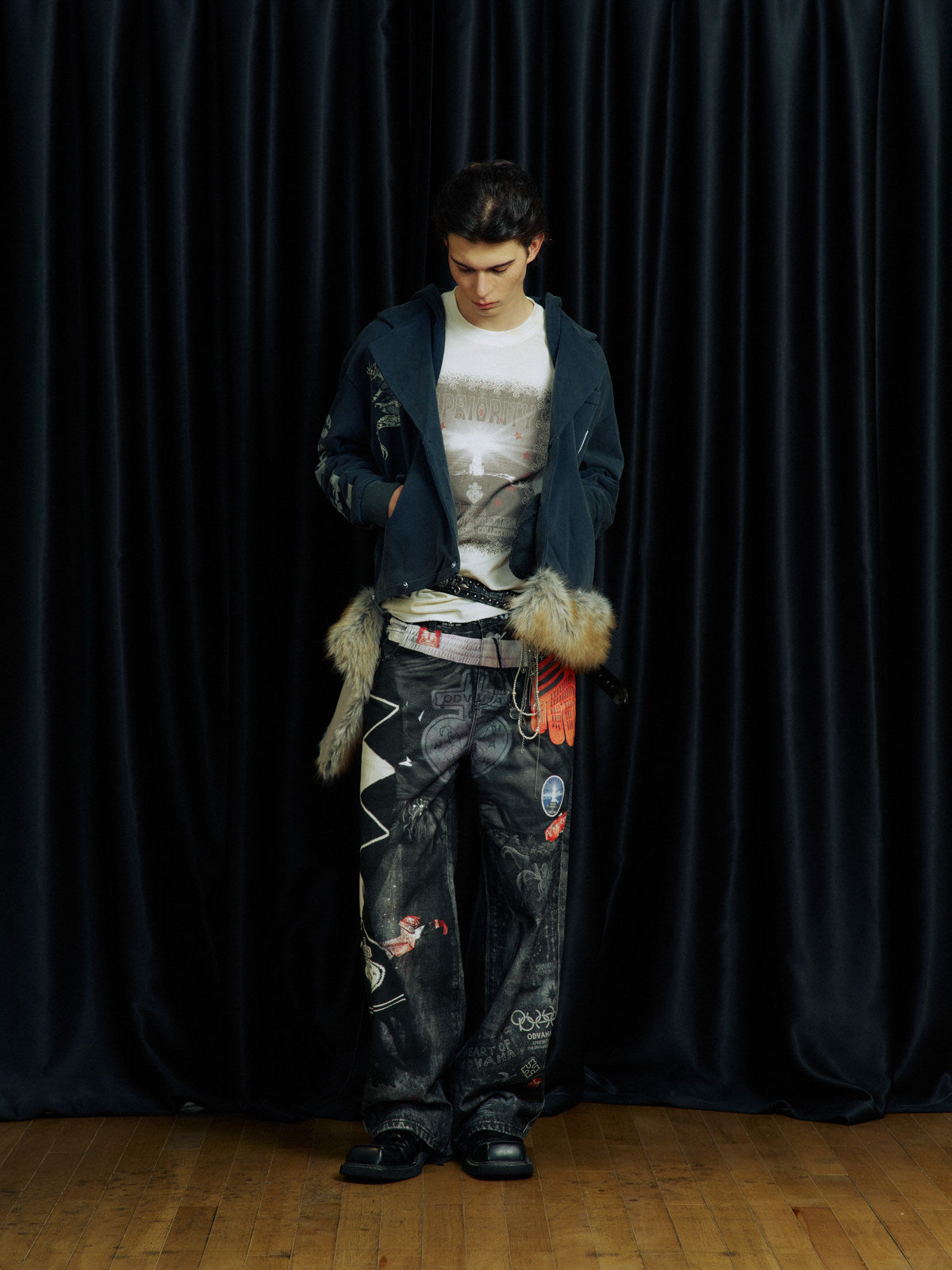 Digital-Print Denim Pants