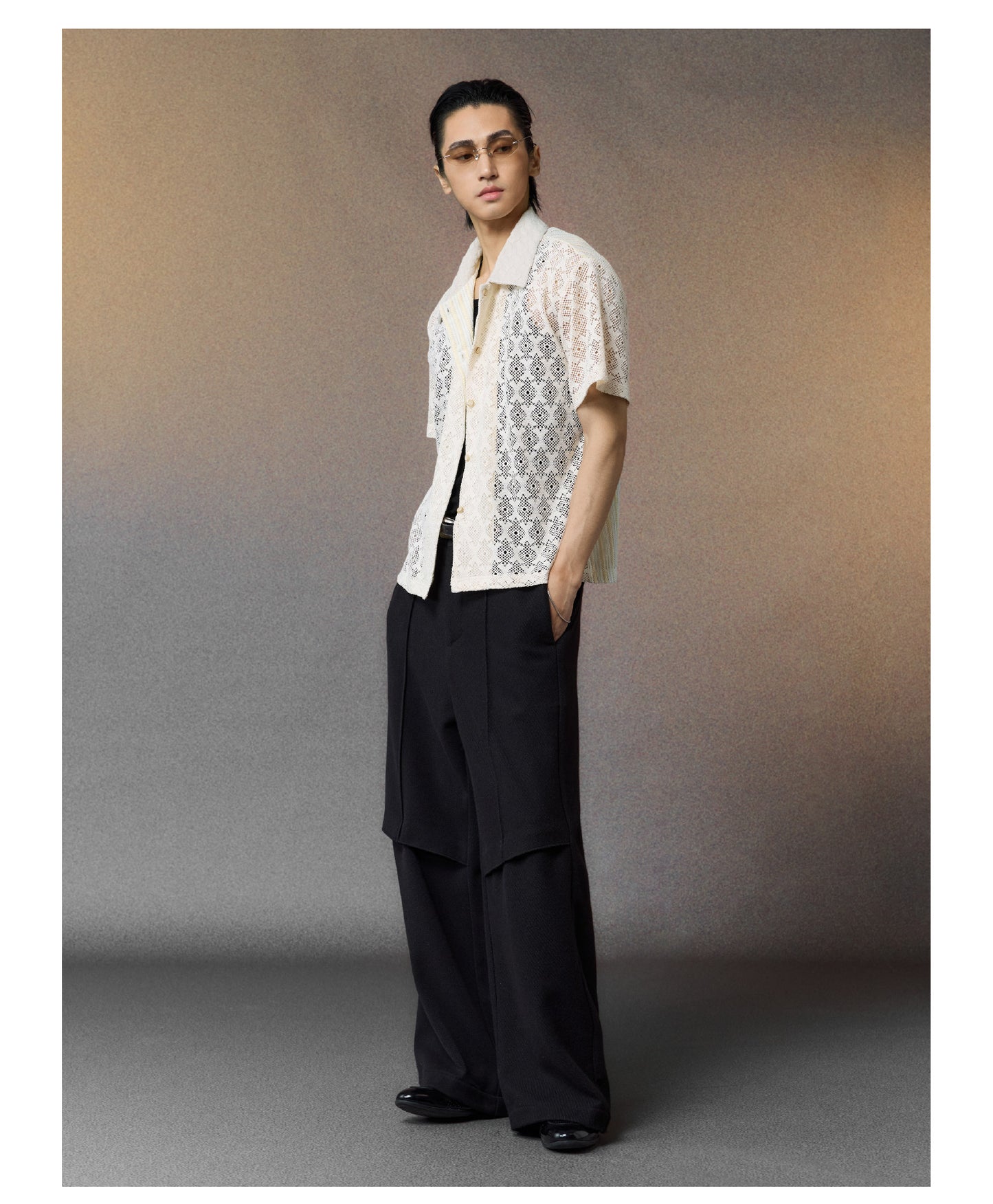 Diamond-Textured Hollow-Knit Shirt