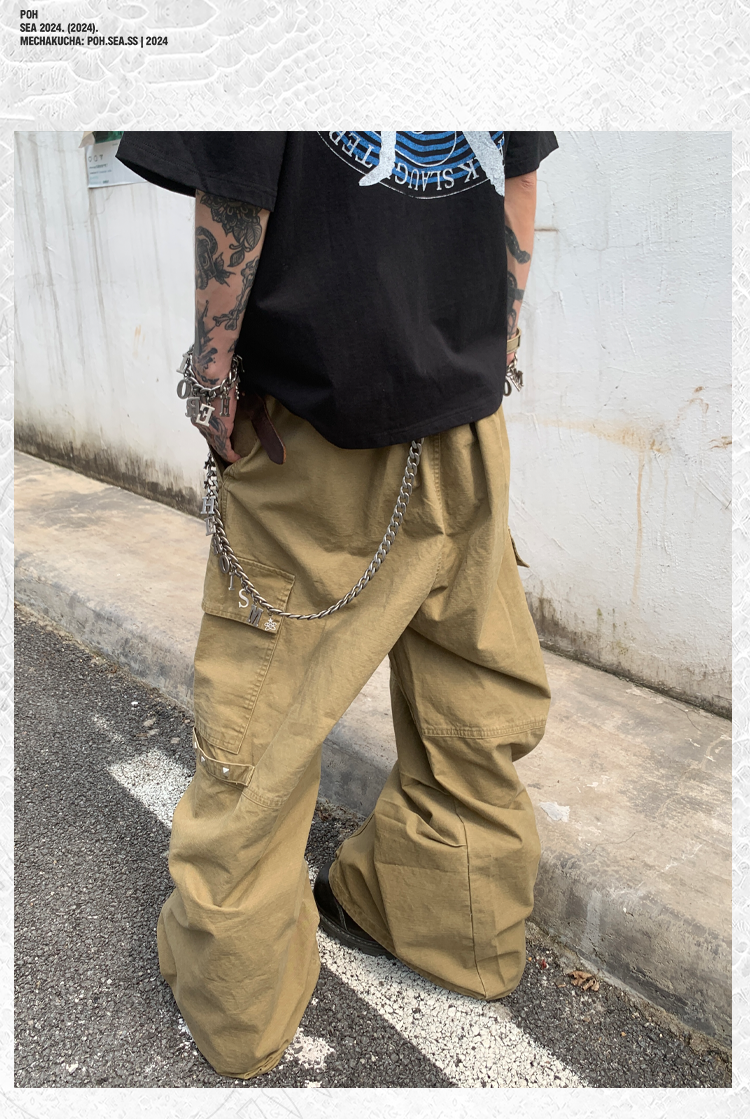 Loose Straight Casual Wide Side Pocket Cargo Pants