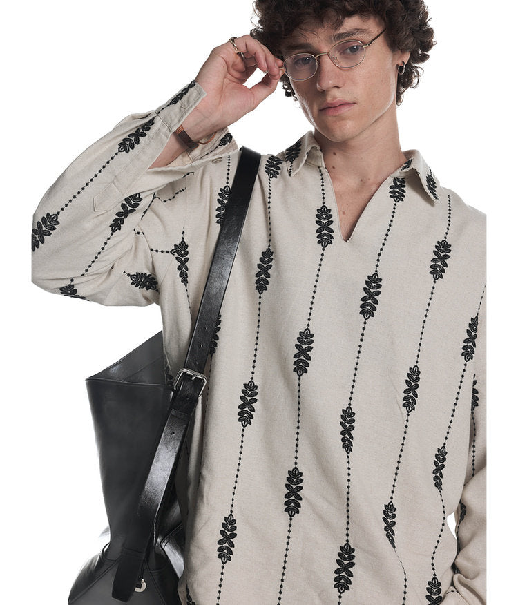 Linen Blend Custom Embroidered Shirt