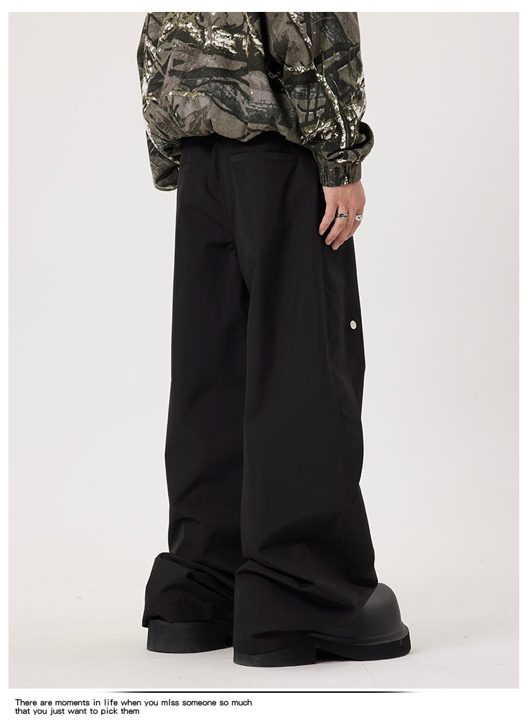 Metal Button Loose Straight Nylon Pants