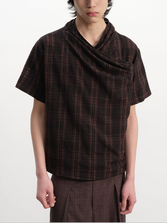 Pleated Cross-Neck Shirt
