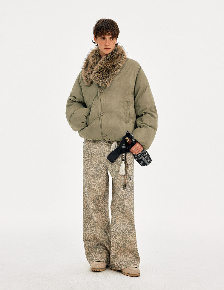 Retro Style Removable Fur Collar Faux Suede Jacket