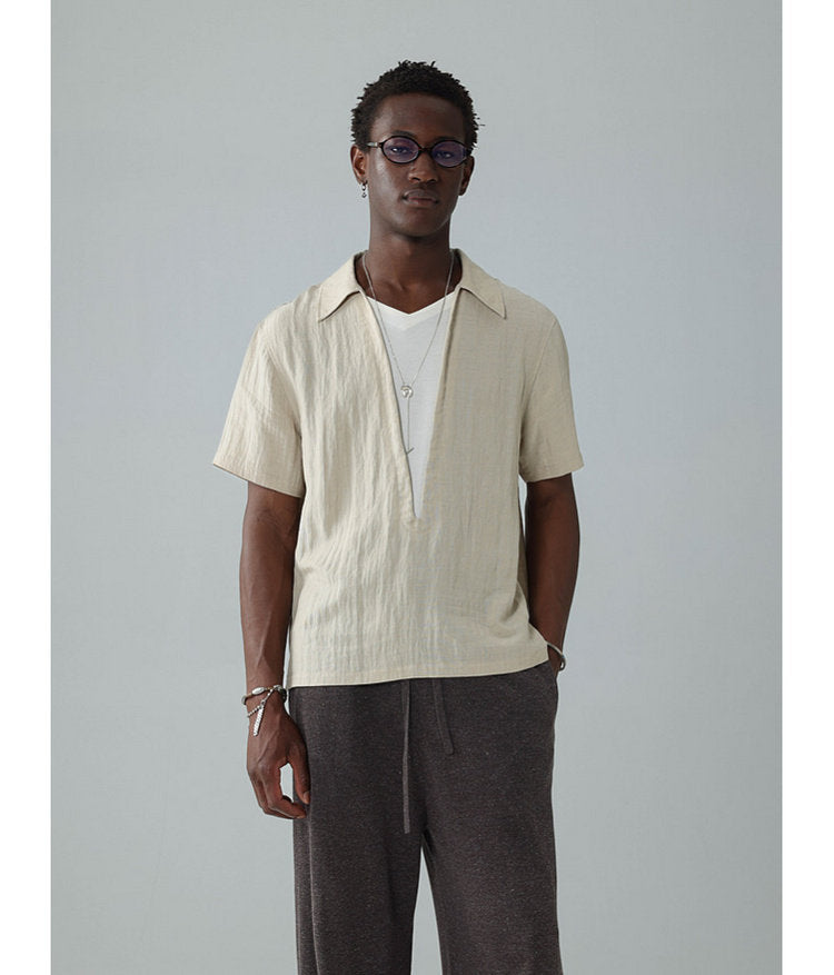 Faux Two-Piece V-Neck Pullover Shirt