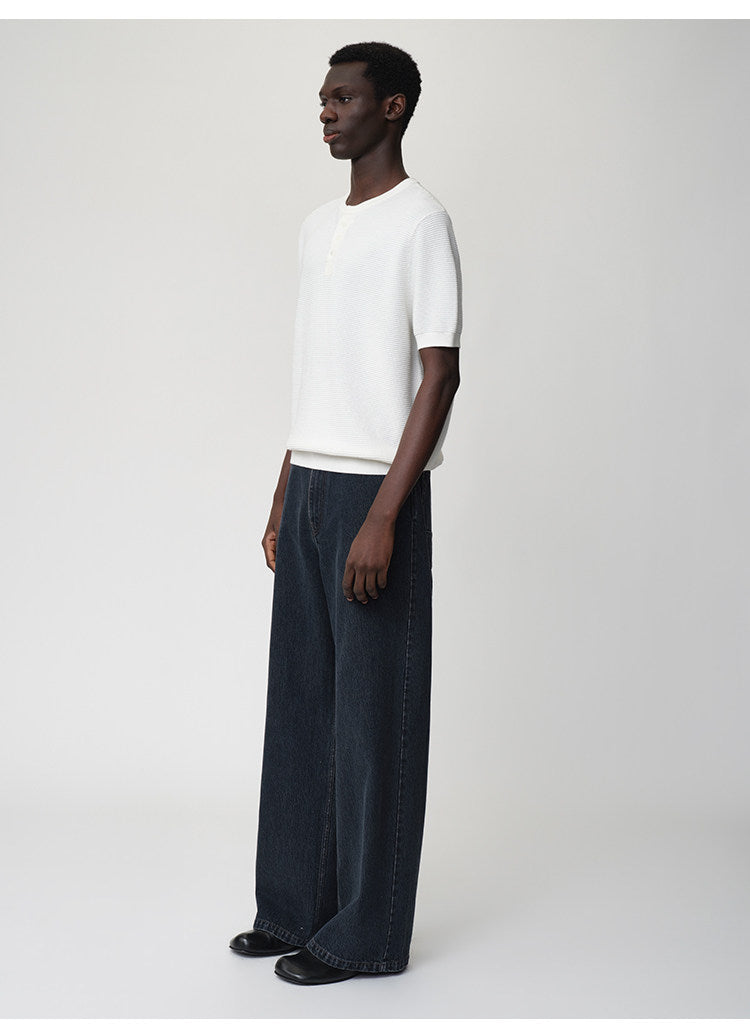 Waffle Henley Neck Knit Shirt