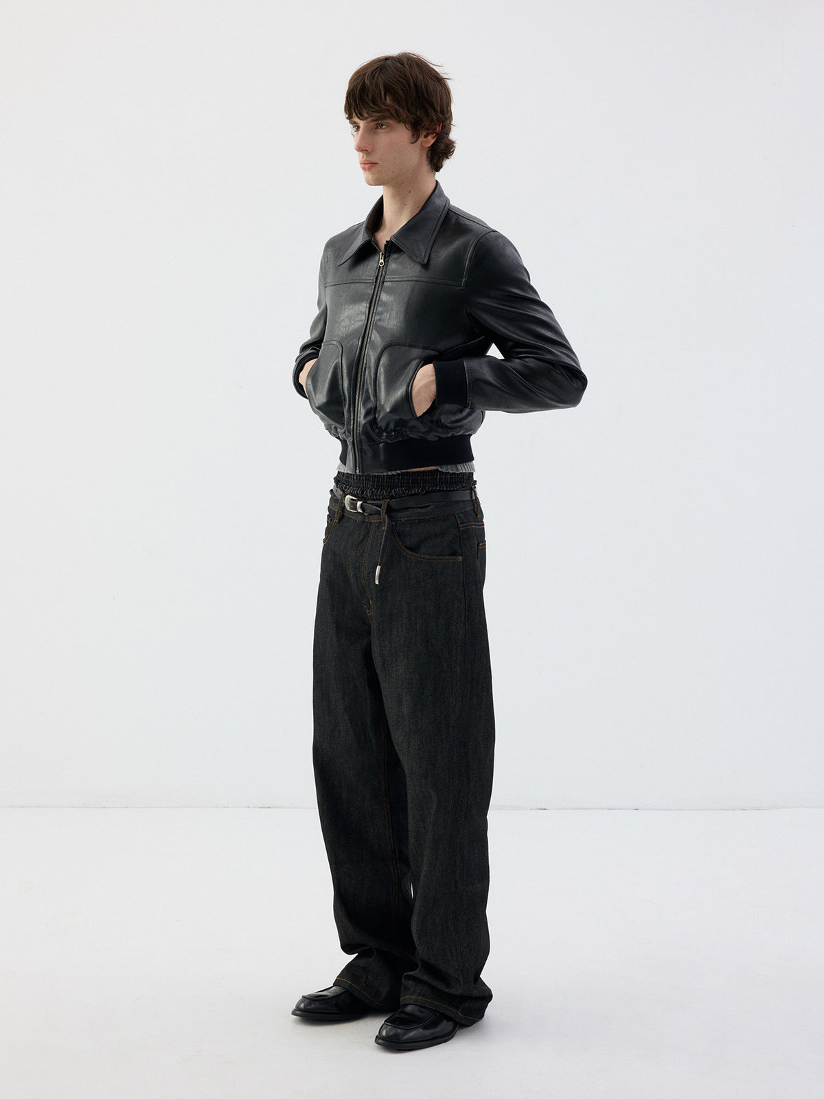 Short, Skinny Leather Jacket with a Zipper