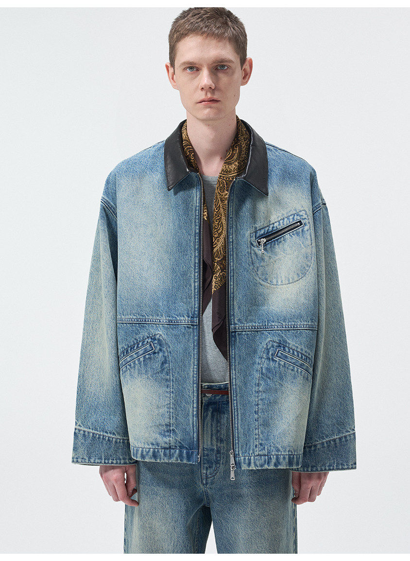 Multi-Pocket Washed Denim Jacket