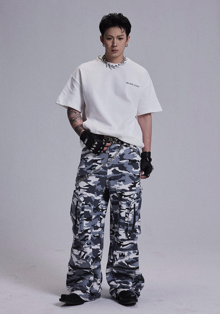 Zipper multi-pocket casual pants