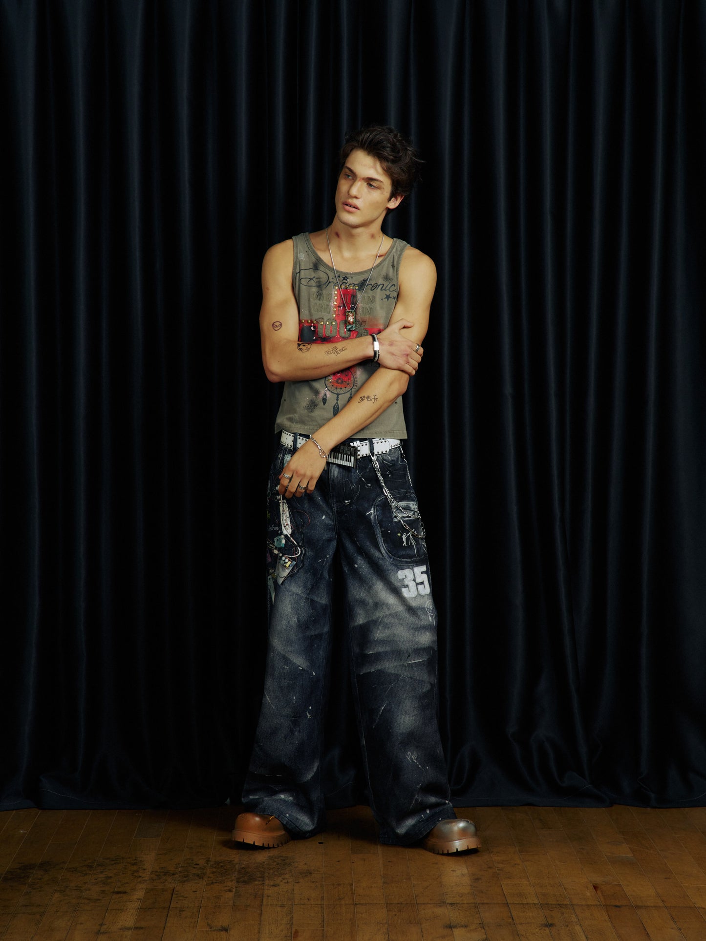 Ink-Washed Distressed Tank Top