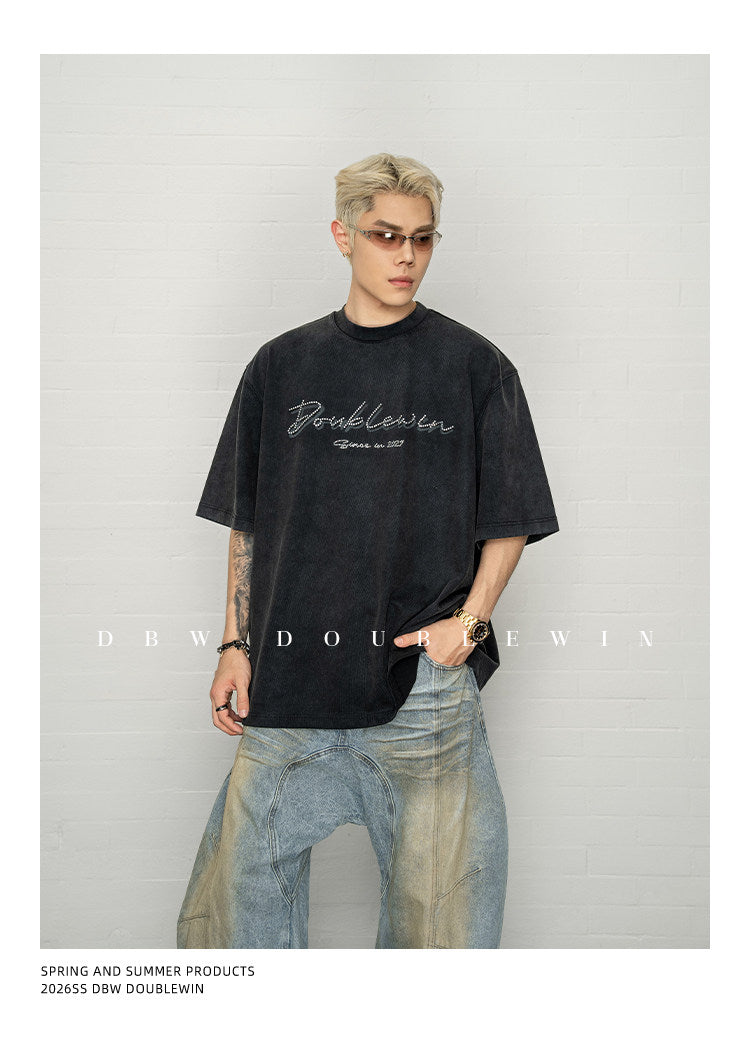 Distressed Finish Loose-Fit Cotton T-Shirt