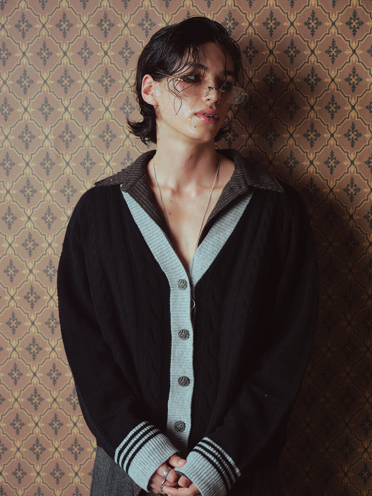 V-neck Cardigan with Metal Buttons