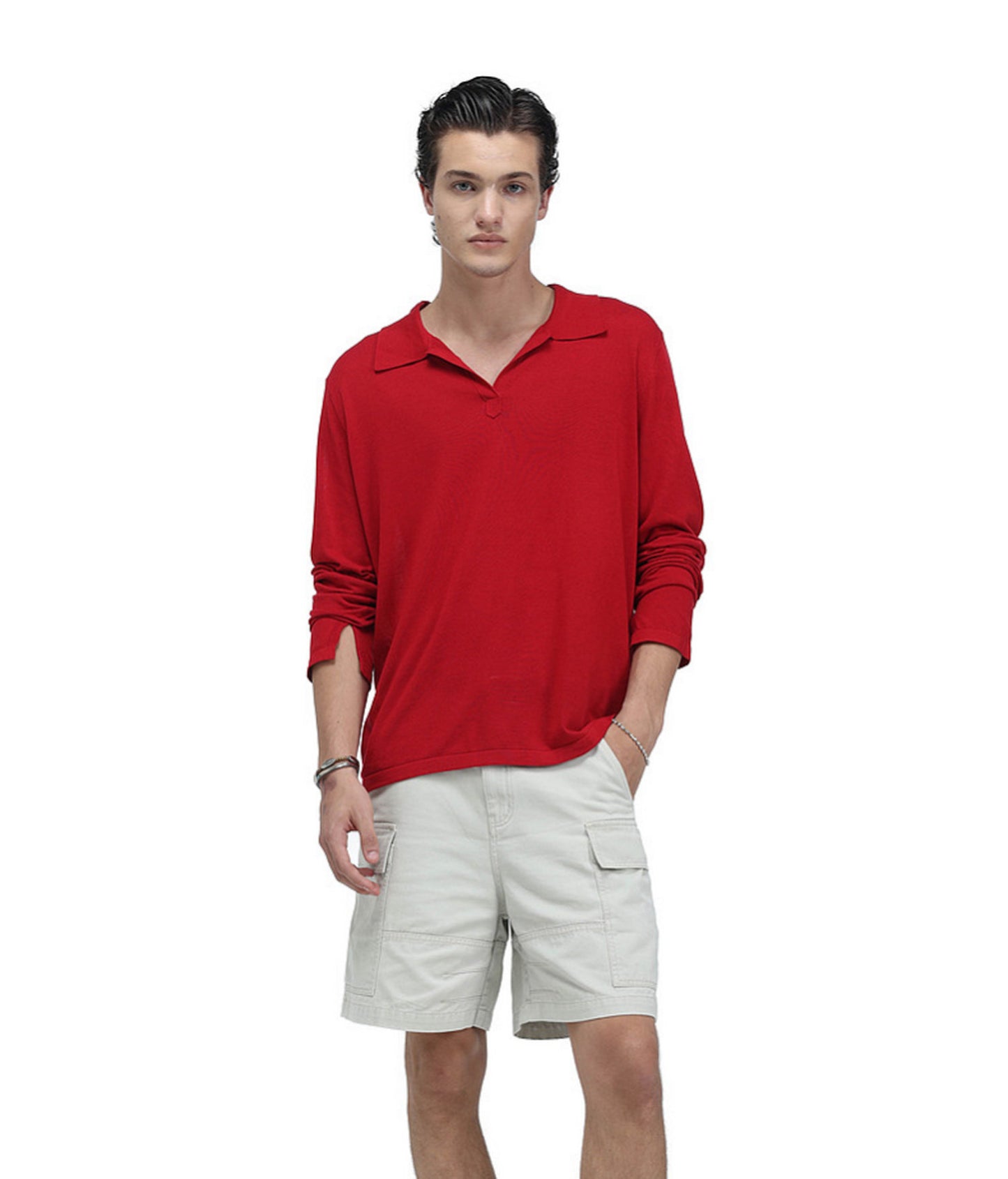 Linen-Blend Knit Polo Shirt
