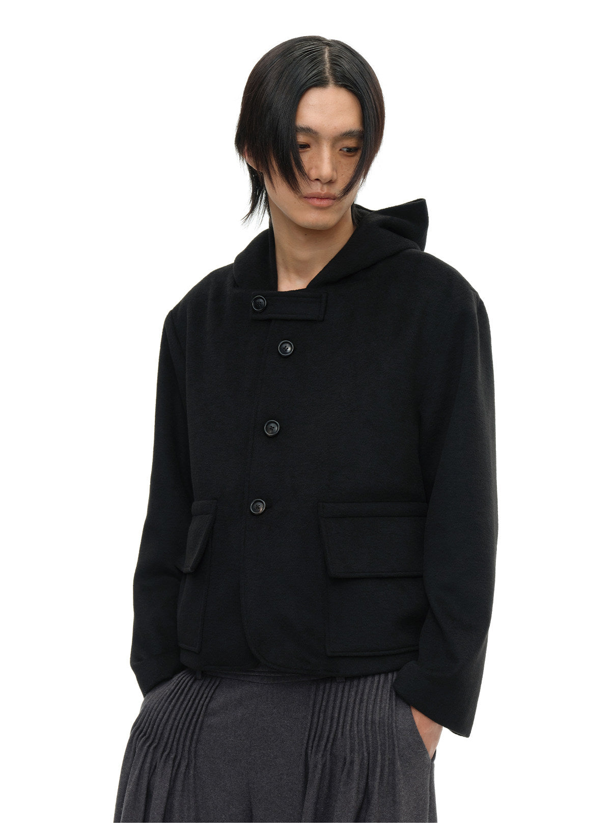 Wool jacket with hood