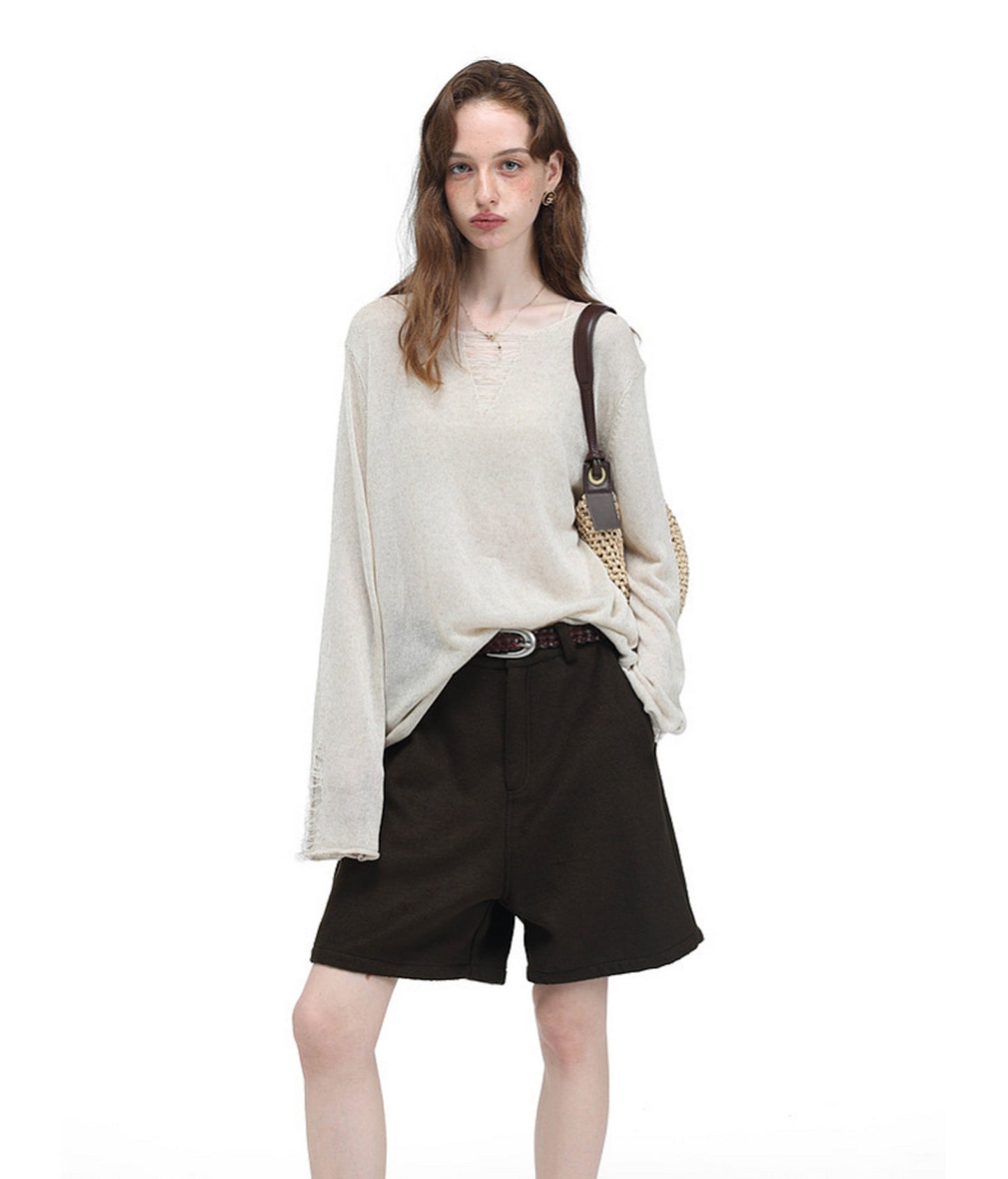 V-Neck Drawstring Lightweight Knit Shirt