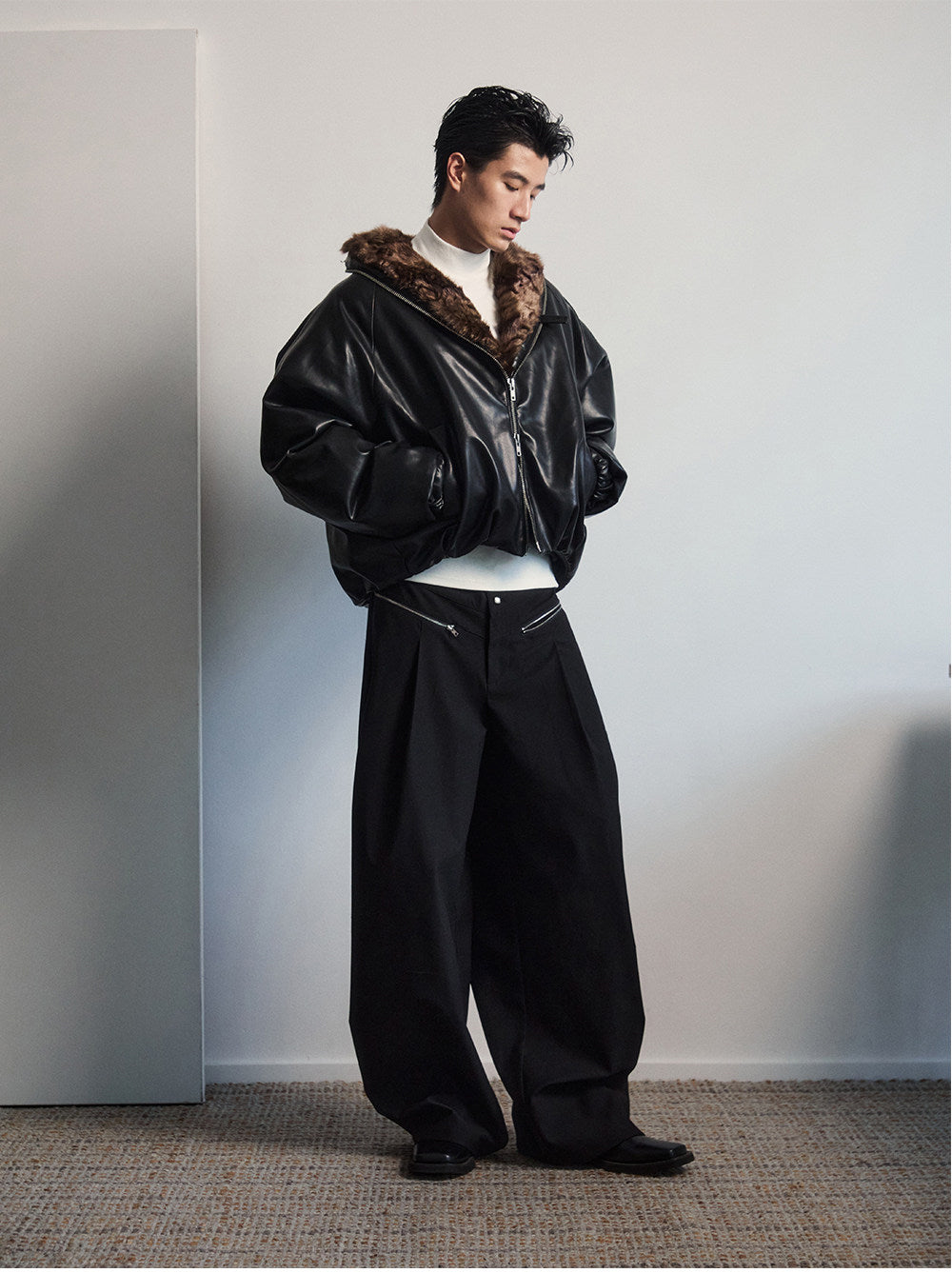 Cropped Waist Leather Jacket