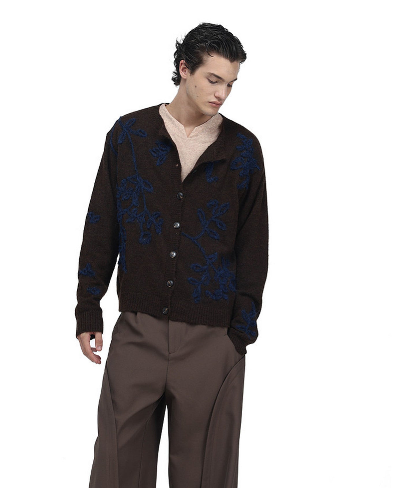 Vintage-Style Floral-Print Wool Cardigan