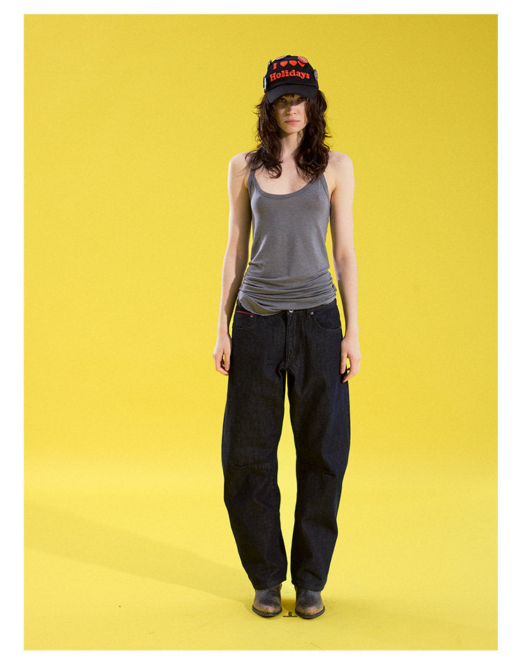 Slim-Fit Pleated Denim Pants