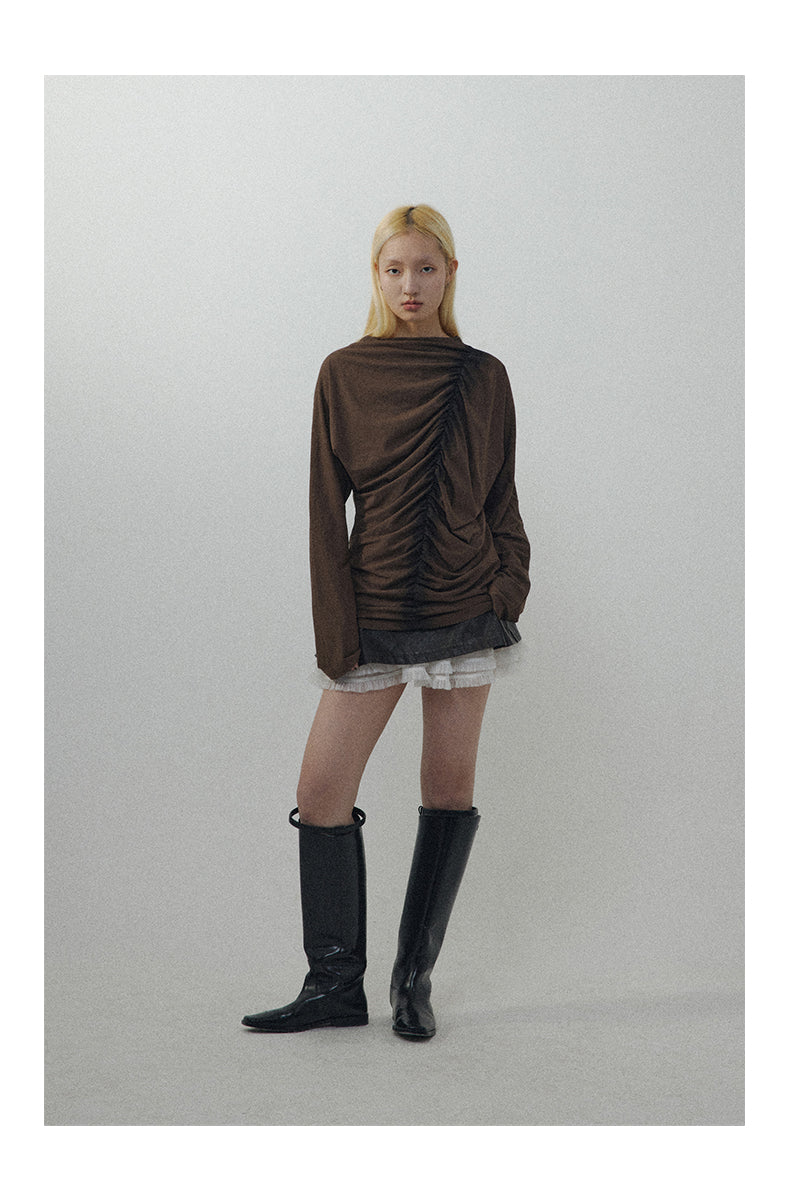 Pleated gathered T-shirt