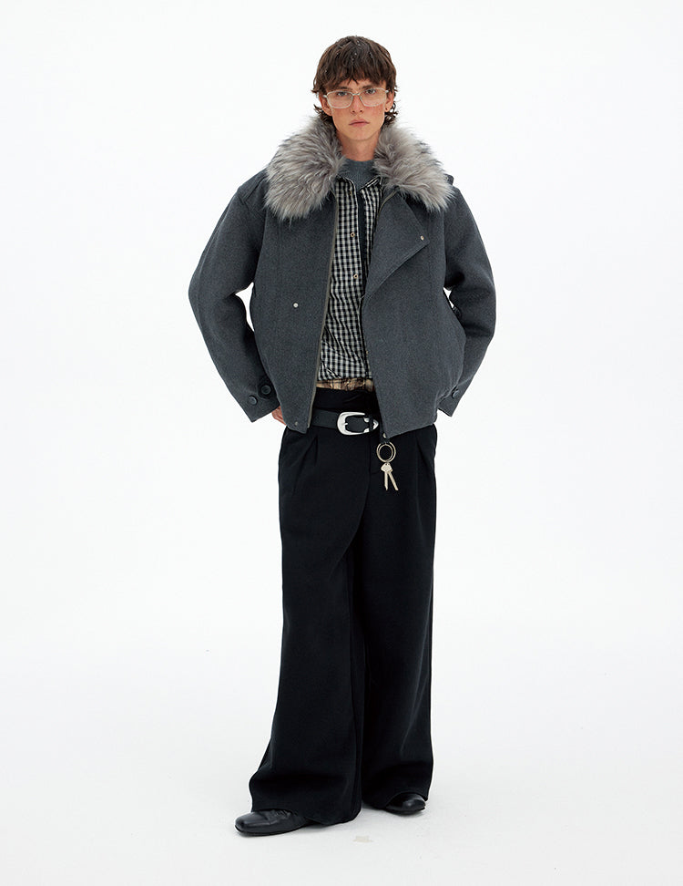 Deconstructed Faux Fur Collar Coat