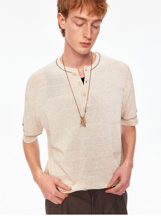 Henley-neck T-shirt