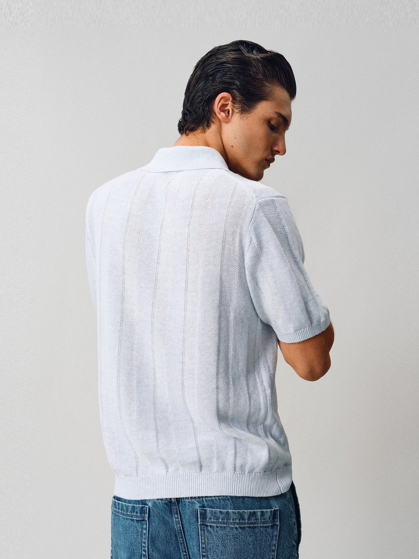 Hemp-Blend Pitched-Dot Polo Shirt