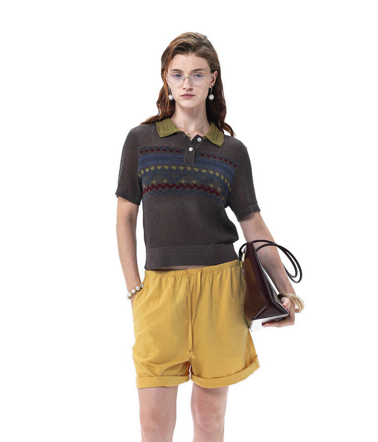 College-Style Polo-Collar Sweater