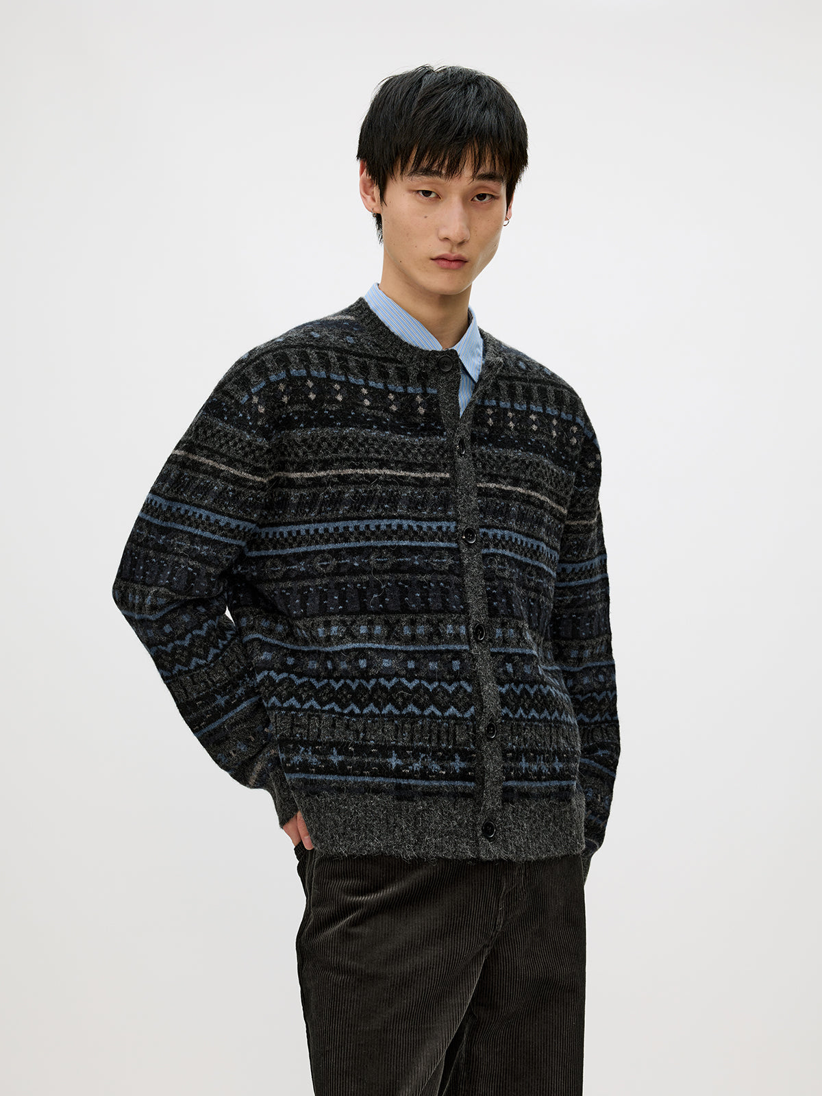 Crew Neck Button-Down Cardigan