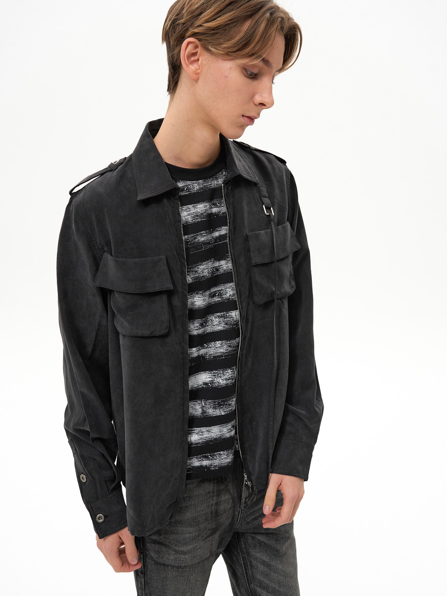 Ribbon Zipper Military Shirt