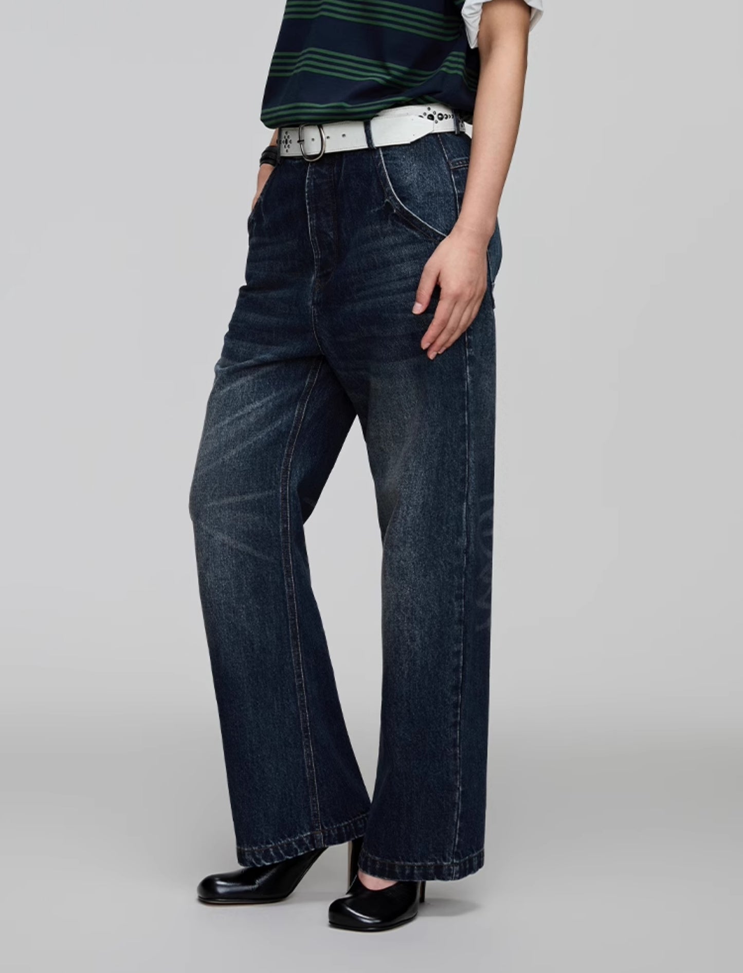 Washed Straight Denim Pants