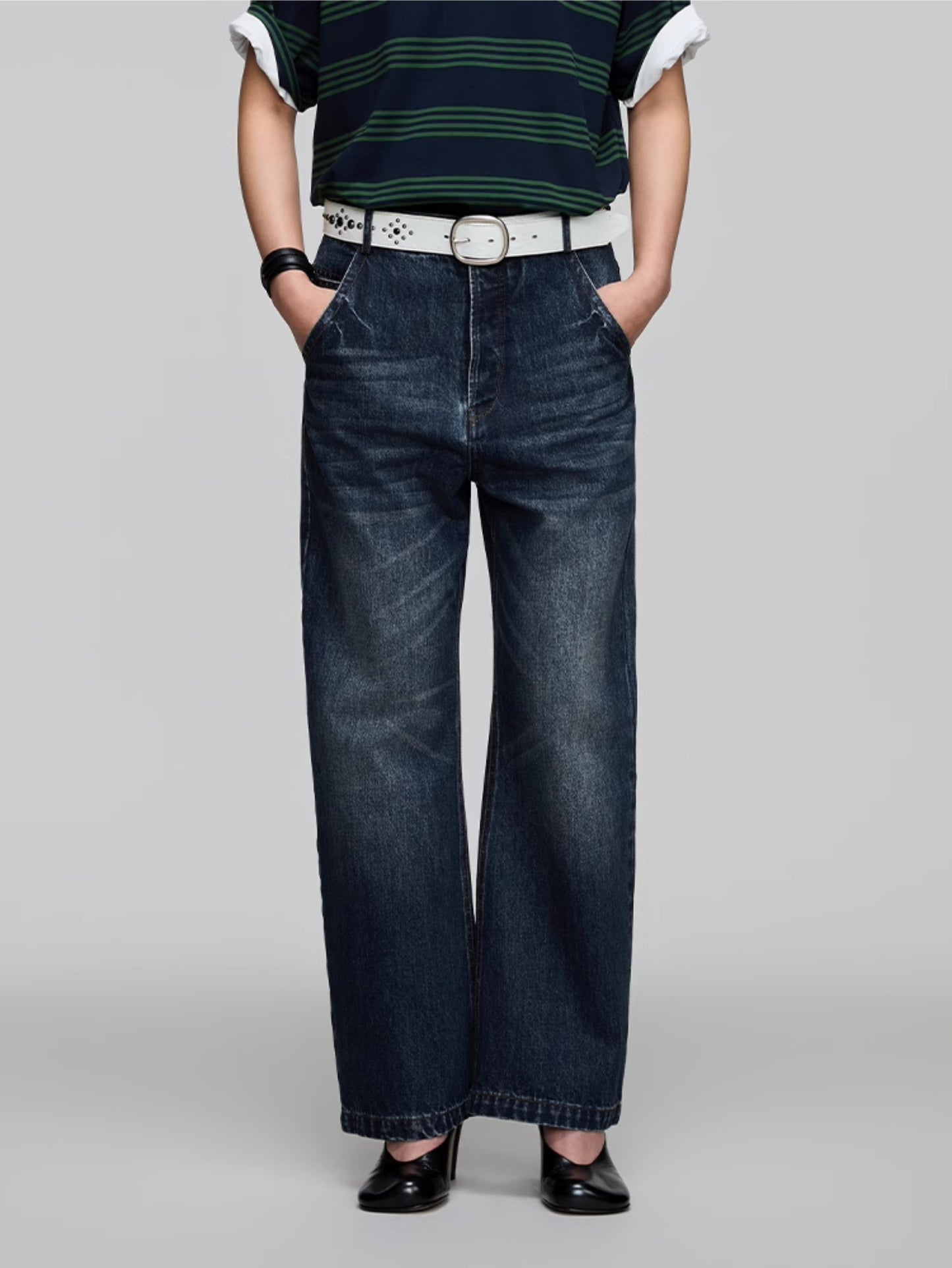 Washed Straight Denim Pants