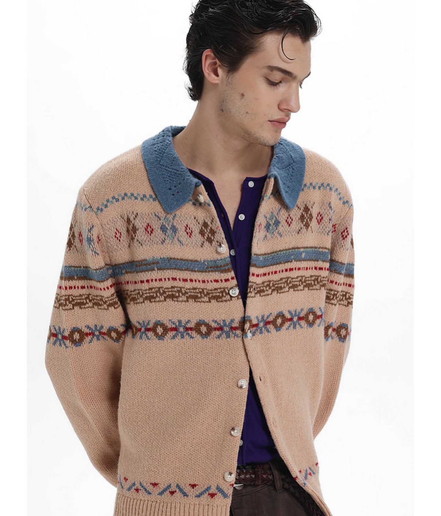 Diamond-Cutout Collar Cardigan