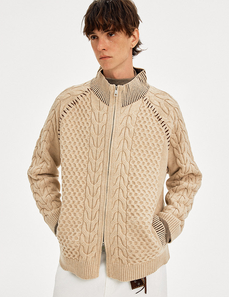 Hand-Stitched Cable-Knit Cardigan