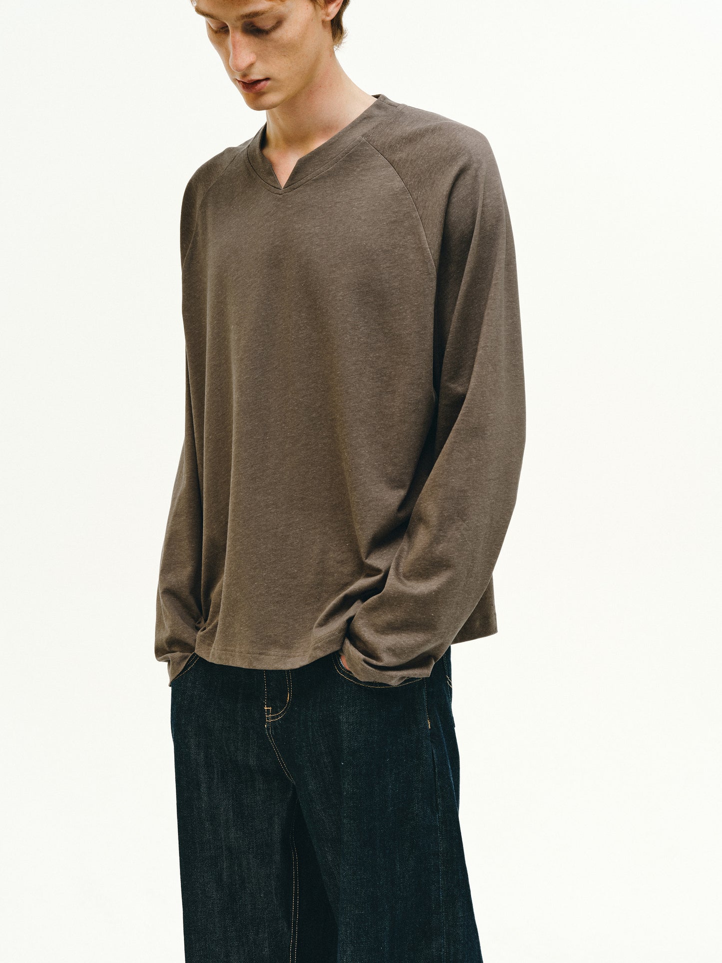 Linen-Blend V-Neck T-Shirt