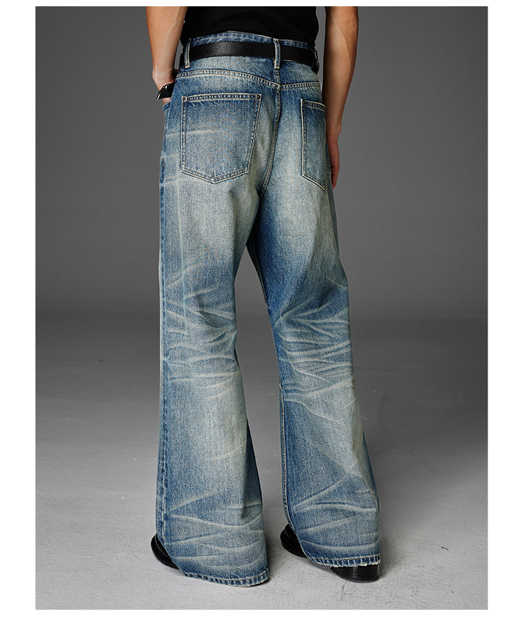 Wash-Damaged Denim Pants