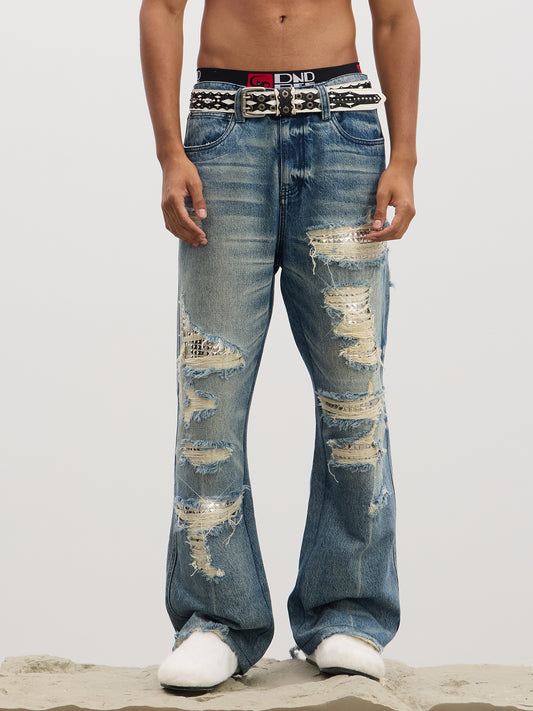 Iron-finished Straight Flare Jeans