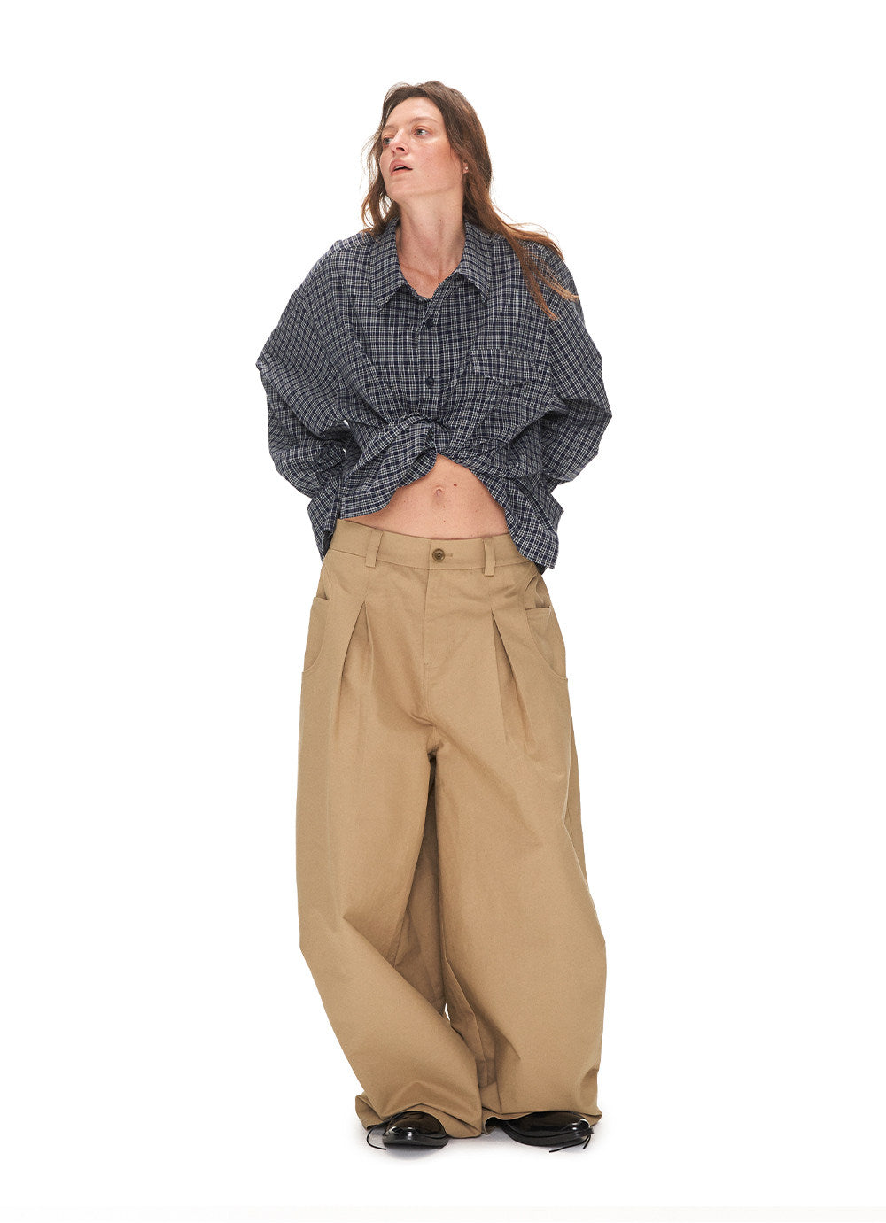 Loose-fit Checkered Eyelet Shirt