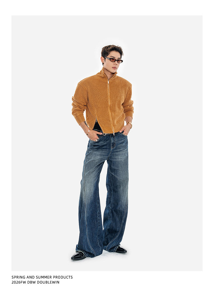 Washed Finish Padded Knit Cardigan